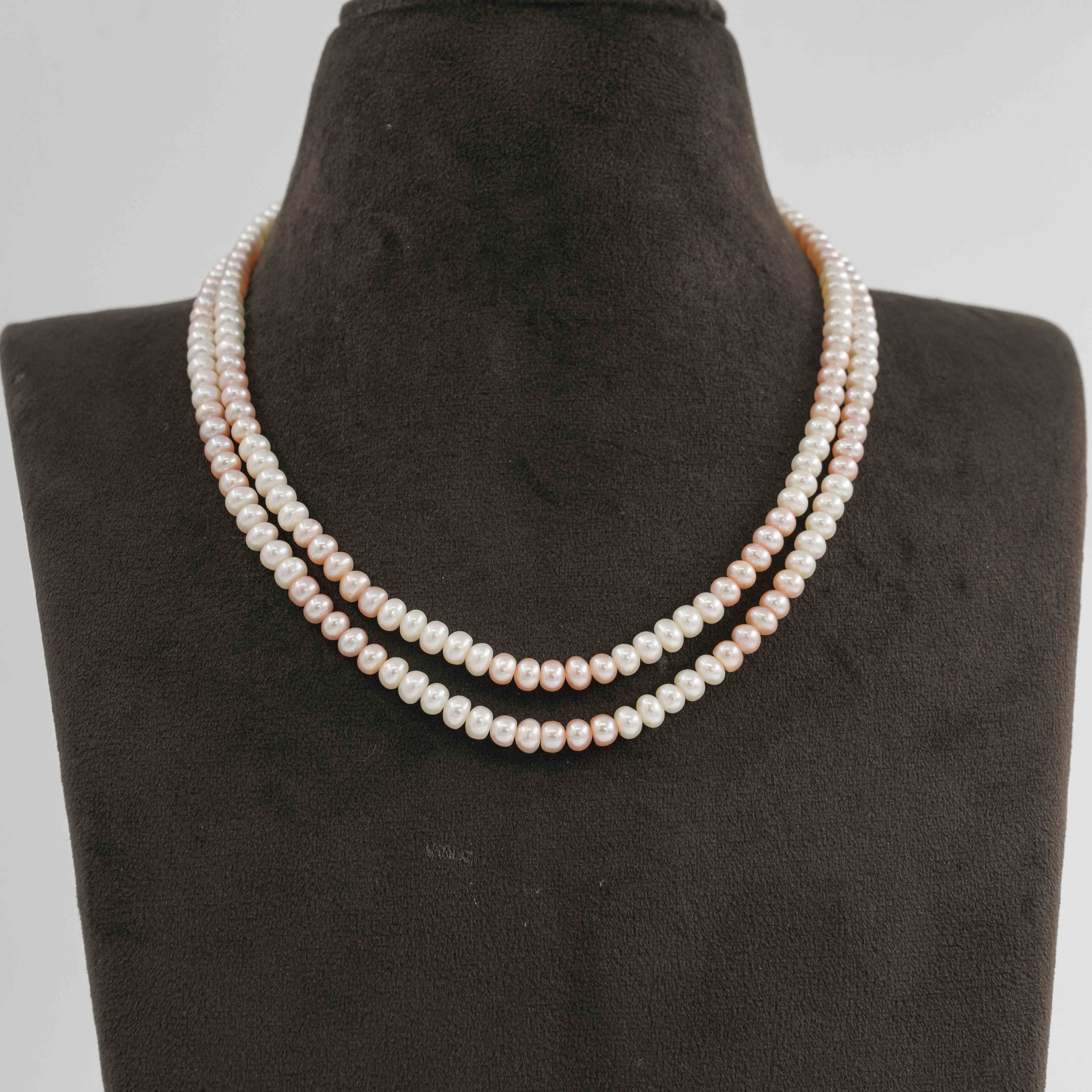 Dual Tone Flat Pearl Necklace